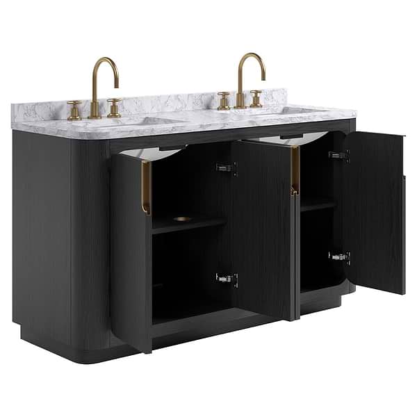 TileBar Studio Vanities Corbin Ebony Oak 60" Double Vanity with Carrara Marble Top