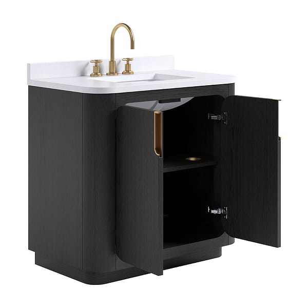 TileBar Studio Vanities Corbin Ebony Oak 36" Single Vanity with White Quartz Top