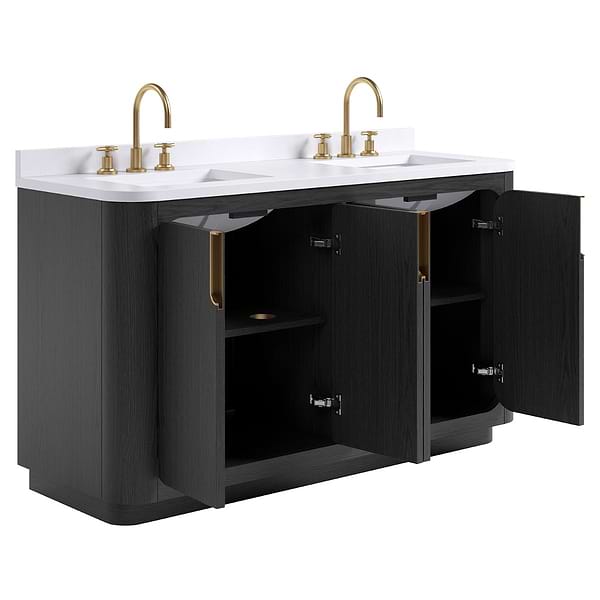 TileBar Studio Vanities Corbin Ebony Oak 60" Double Vanity with White Quartz Top