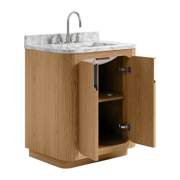 Corbin Medium Ash 30" Single Vanity with Carrara Marble Top by TileBar Studio Vanities, View 8, open zoomed image