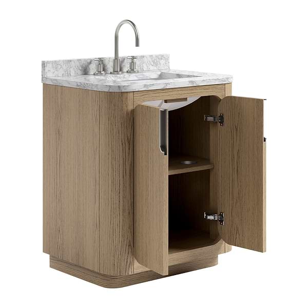 TileBar Studio Vanities Corbin Medium Ash 30" Single Vanity with Carrara Marble Top