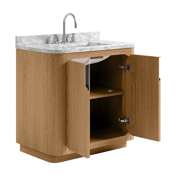 Corbin Medium Ash 36" Single Vanity with Carrara Marble Top by TileBar Studio Vanities, View 8, open zoomed image
