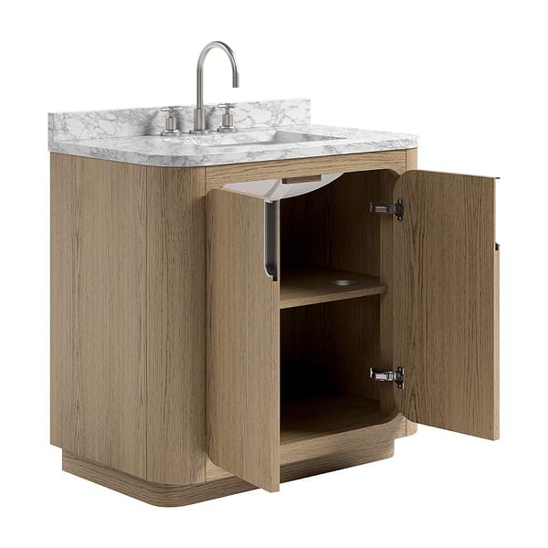 TileBar Studio Vanities Corbin Medium Ash 36" Single Vanity with Carrara Marble Top