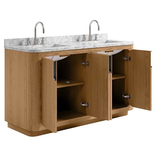 Corbin Medium Ash 60" Double Vanity with Carrara Marble Top by TileBar Studio Vanities, View 8, open zoomed image
