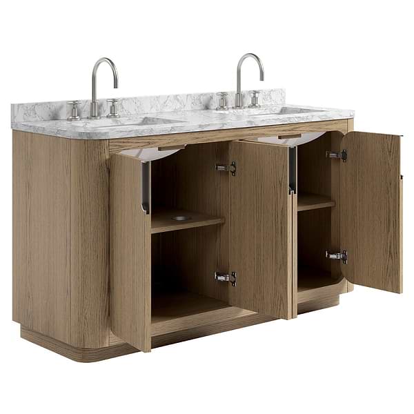TileBar Studio Vanities Corbin Medium Ash 60" Double Vanity with Carrara Marble Top