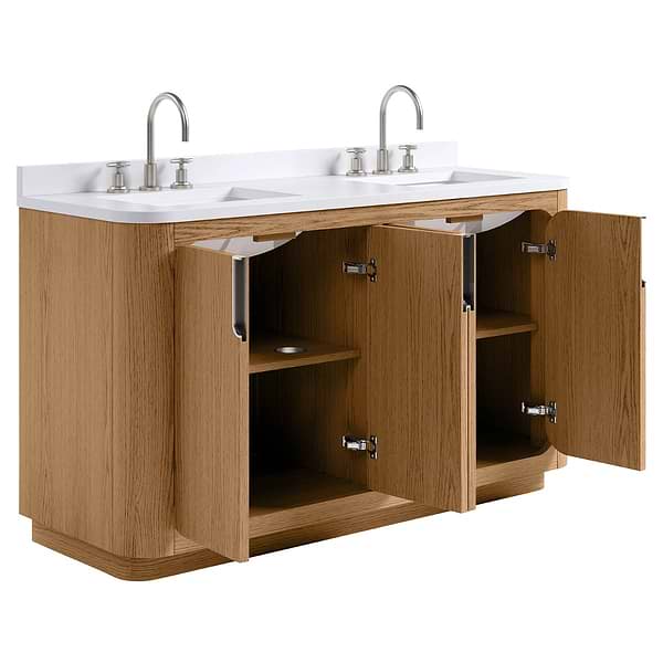 Corbin Medium Ash 60" Double Vanity with White Quartz Top by TileBar Studio Vanities, View 8, open zoomed image
