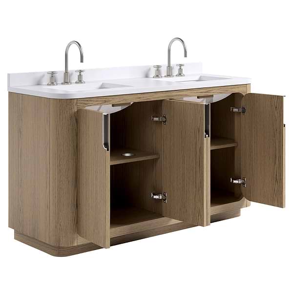 TileBar Studio Vanities Corbin Medium Ash 60" Double Vanity with White Quartz Top