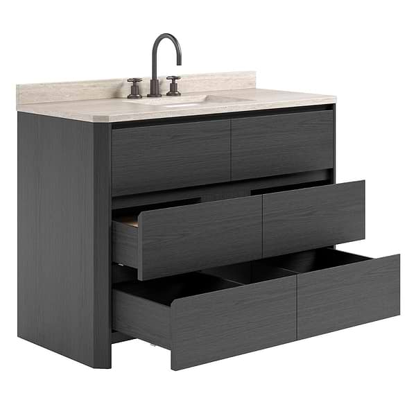 Dalton Ebony Oak 48" Single Vanity with Romano Travertine Top by TileBar Studio Vanities, View 7, open zoomed image