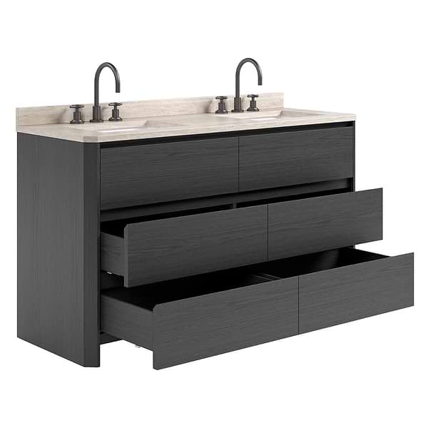Dalton Ebony Oak 60" Double Vanity with Romano Travertine Top by TileBar Studio Vanities, View 7, open zoomed image