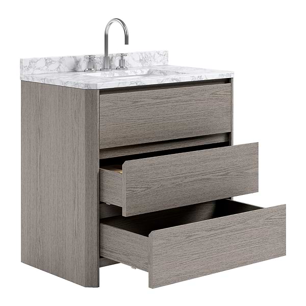 Dalton Steel Oak 36" Single Vanity with Carrara Marble Top by TileBar Studio Vanities, View 7, open zoomed image