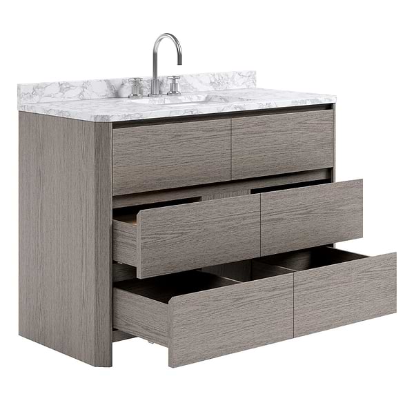 Dalton Steel Oak 48" Single Vanity with Carrara Marble Top by TileBar Studio Vanities, View 7, open zoomed image