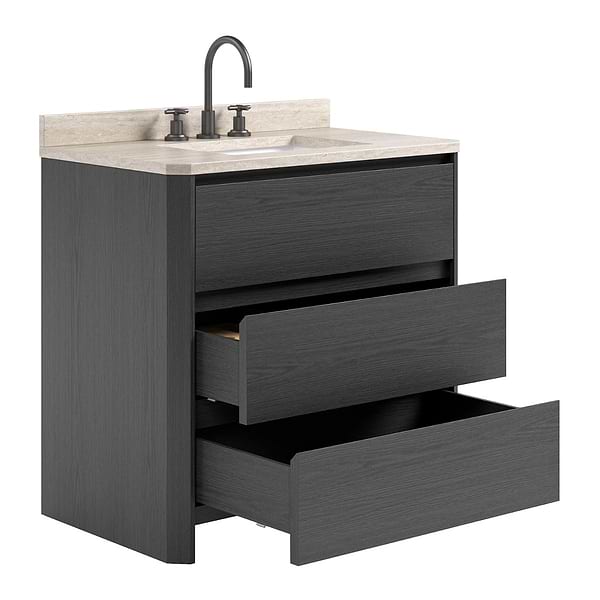 Dalton Ebony Oak 36" Single Vanity with Romano Travertine Top by TileBar Studio Vanities, View 7, open zoomed image