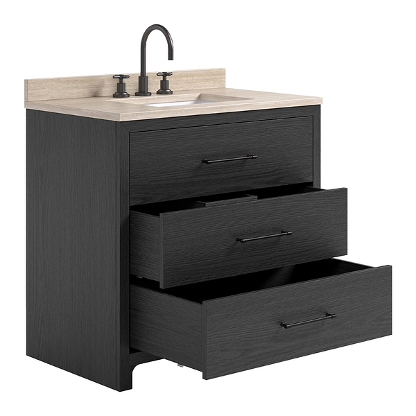 TileBar Studio Vanities Edison Ebony Oak 36" Single Vanity with Romano Travertine Top