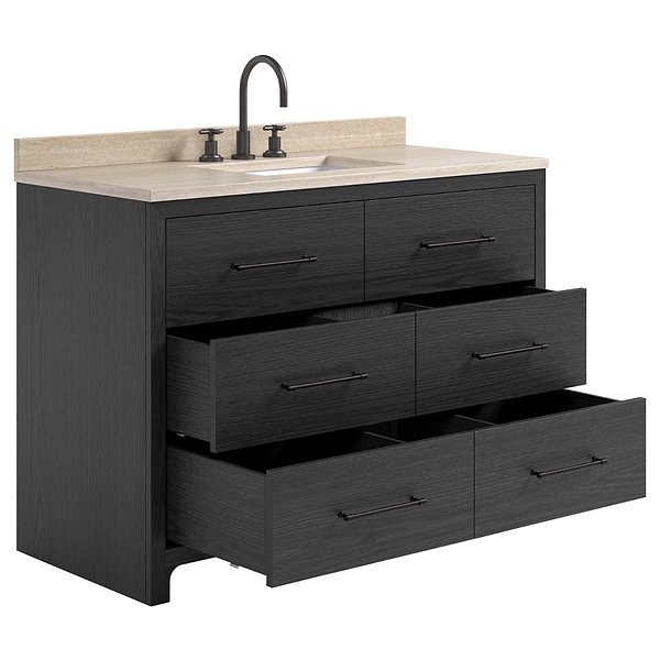 TileBar Studio Vanities Edison Ebony Oak 48" Single Vanity with Romano Travertine Top