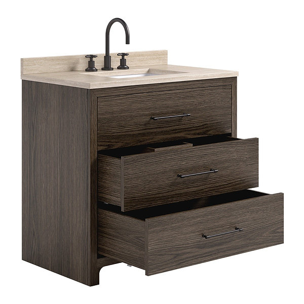 TileBar Studio Vanities Edison Espresso Oak 36" Single Vanity with Romano Travertine Top