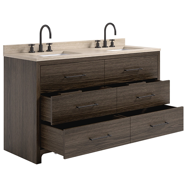 TileBar Studio Vanities Edison Espresso Oak 60" Double Vanity with Romano Travertine Top