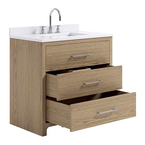 TileBar Studio Vanities Edison Medium Ash 36" Single Vanity with White Quartz Top