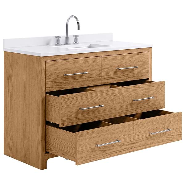 Edison Medium Ash 48" Single Vanity with White Quartz Top by TileBar Studio Vanities, View 7, open zoomed image