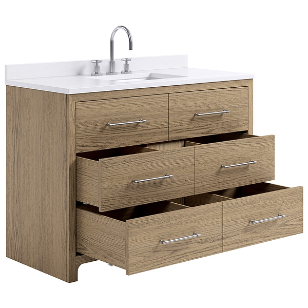 TileBar Studio Vanities Edison Medium Ash 48" Single Vanity with White Quartz Top