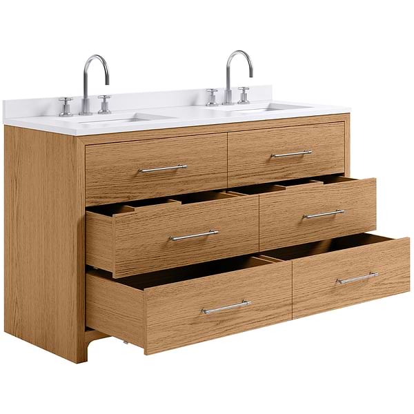 Edison Medium Ash 60" Double Vanity with White Quartz Top by TileBar Studio Vanities, View 7, open zoomed image