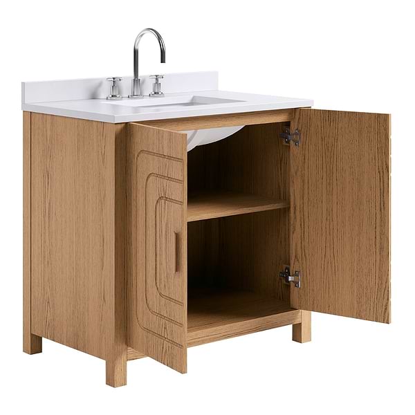 Emett Medium Ash 36" Single Vanity with White Quartz Top by TileBar Studio Vanities, View 7, open zoomed image
