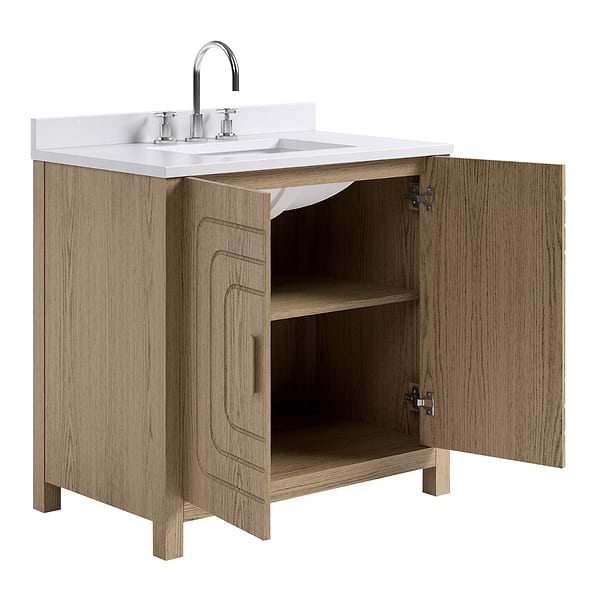 Emett Medium Ash 36" Single Vanity with White Quartz Top by TileBar Studio Vanities, View 7, open zoomed image