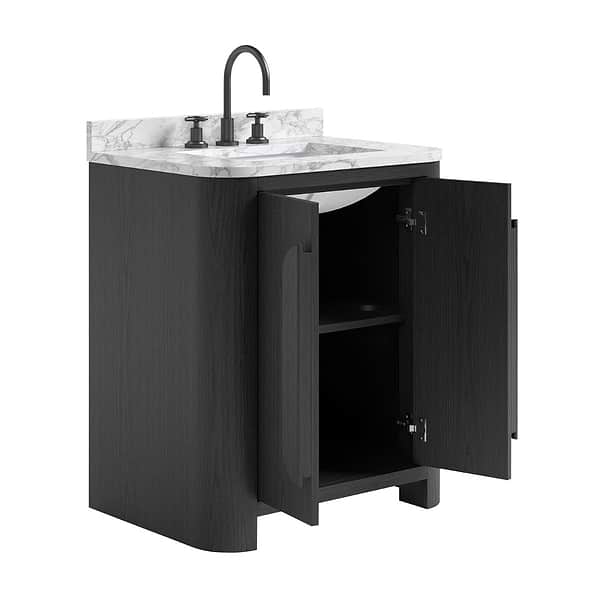 Harper Ebony Oak 30" Single Vanity with Carrara Marble Top by TileBar Studio Vanities, View 7, open zoomed image