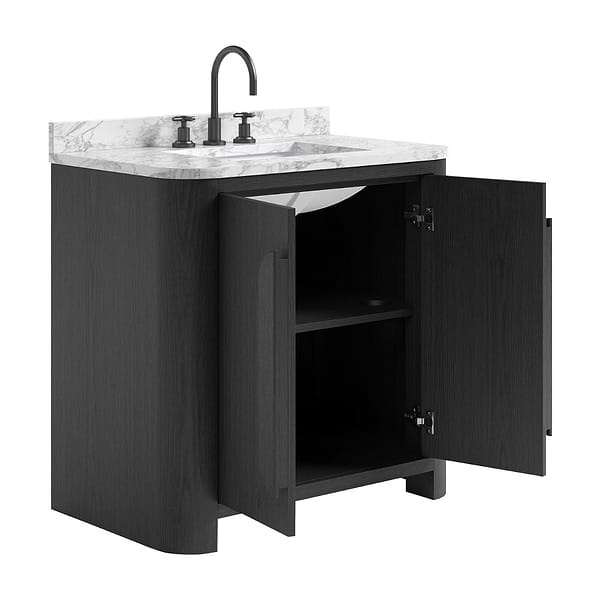 Harper Ebony Oak 36" Single Vanity with Carrara Marble Top by TileBar Studio Vanities, View 7, open zoomed image