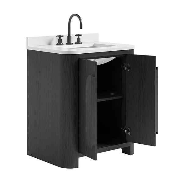 Harper Ebony Oak 30" Single Vanity with White Quartz Top by TileBar Studio Vanities, View 7, open zoomed image