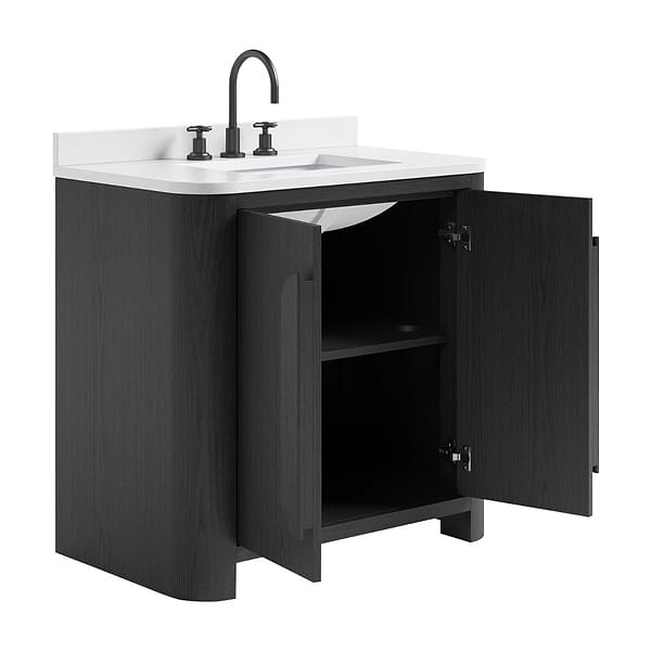 Harper Ebony Oak 36" Single Vanity with White Quartz Top by TileBar Studio Vanities, View 7, open zoomed image