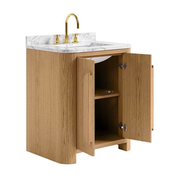 Harper Medium Ash 30" Single Vanity with Carrara Marble Top by TileBar Studio Vanities, View 7, open zoomed image