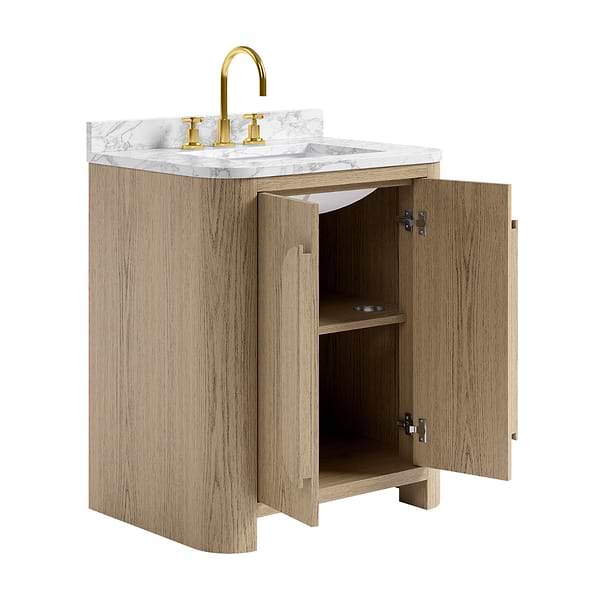 Harper Medium Ash 30" Single Vanity with Carrara Marble Top by TileBar Studio Vanities, View 7, open zoomed image