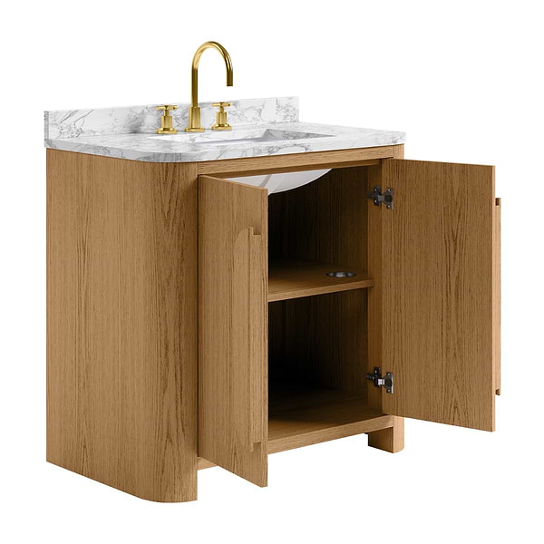 Harper Medium Ash 36" Single Vanity with Carrara Marble Top by TileBar Studio Vanities, View 7, open zoomed image