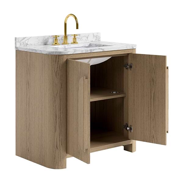 Harper Medium Ash 36" Single Vanity with Carrara Marble Top by TileBar Studio Vanities, View 7, open zoomed image