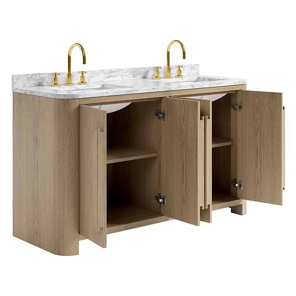 Harper Medium Ash 60" Double Vanity with Carrara Marble Top by TileBar Studio Vanities, View 7, open zoomed image