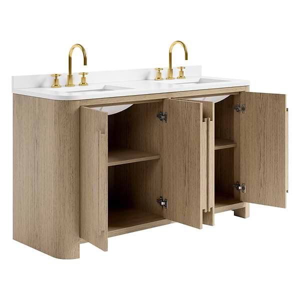 Harper Medium Ash 60" Double Vanity with White Quartz Top by TileBar Studio Vanities, View 7, open zoomed image