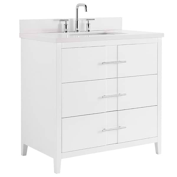 Iconic White and Silver 36" Single Vanity with Pure White Quartz Top