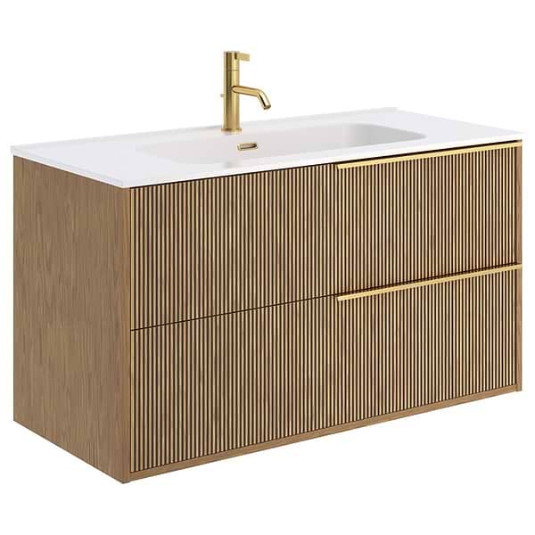 Kora Art Faux Fluted 40" Single Vanity with Integrated White Ceramic Top & Gold Handles