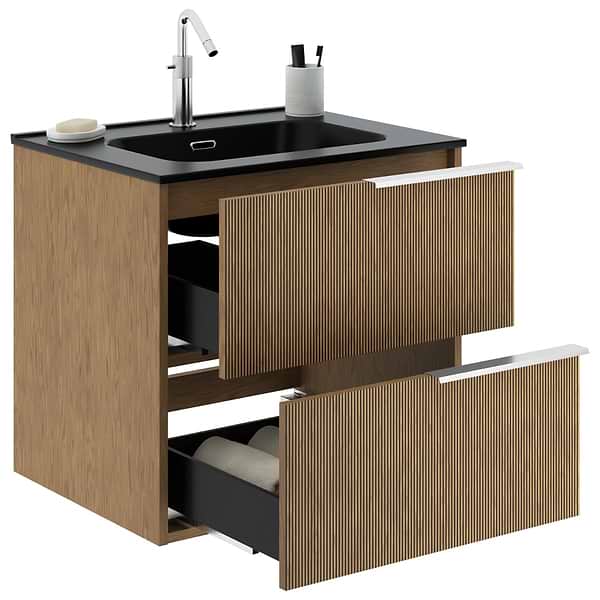 Kora Art Faux Fluted 24" Single Vanity with Integrated Black Ceramic Top & Silver Handles