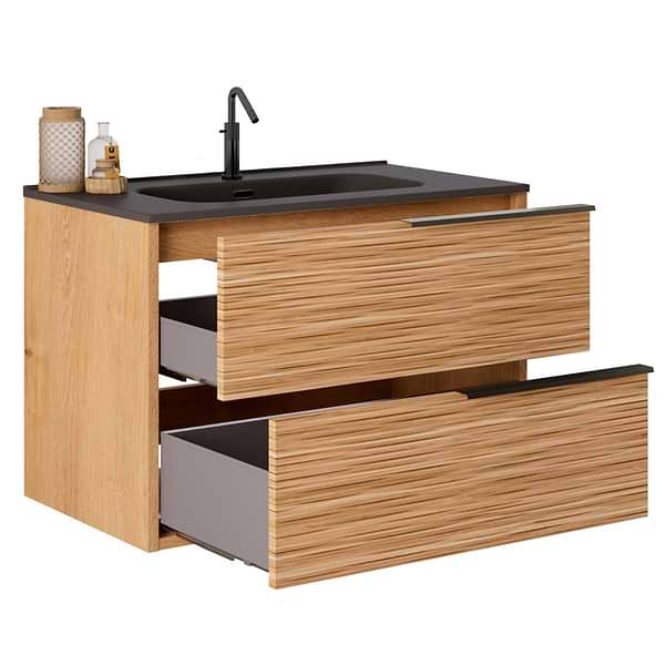Kora Bamboo Faux Finish 32" Single Vanity with Integrated Black Ceramic Top & Black Handles