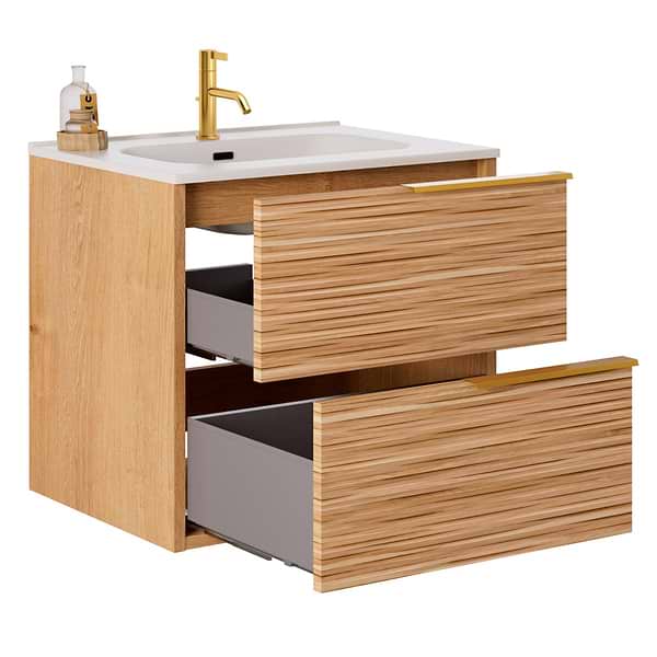 Kora Bamboo Faux Finish 24" Single Vanity with Integrated White Ceramic Top & Gold Handles
