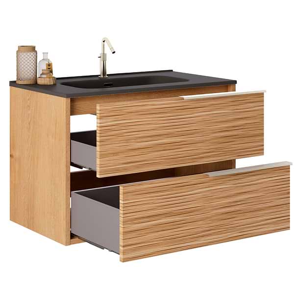 Kora Bamboo Faux Finish 32" Single Vanity with Integrated Black Ceramic Top & Silver Handles