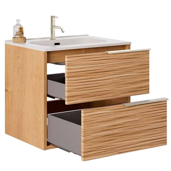 Kora Bamboo Faux Finish 24" Single Vanity with Integrated White Ceramic Top & Silver Handles