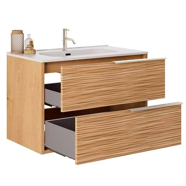 Kora Bamboo Faux Finish 32" Single Vanity with Integrated White Ceramic Top & Silver Handles