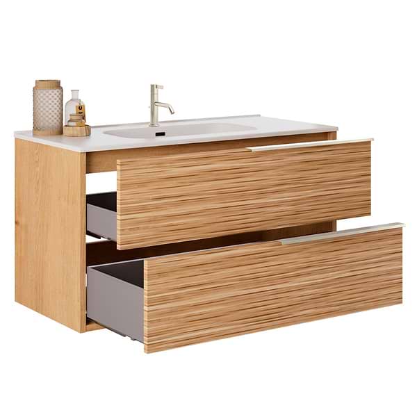 Kora Bamboo Faux Finish 40" Single Vanity with Integrated White Ceramic Top & Silver Handles