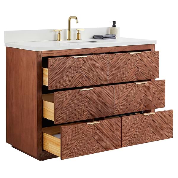 Marilyn Woodgrain 48" Single Vanity with Pure White Quartz Top