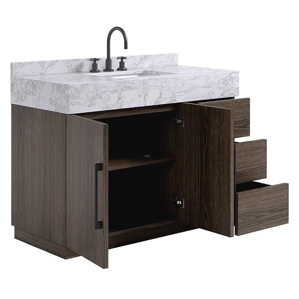 TileBar Studio Vanities Orville Espresso Oak 48" Single Vanity with Carrara Marble Top