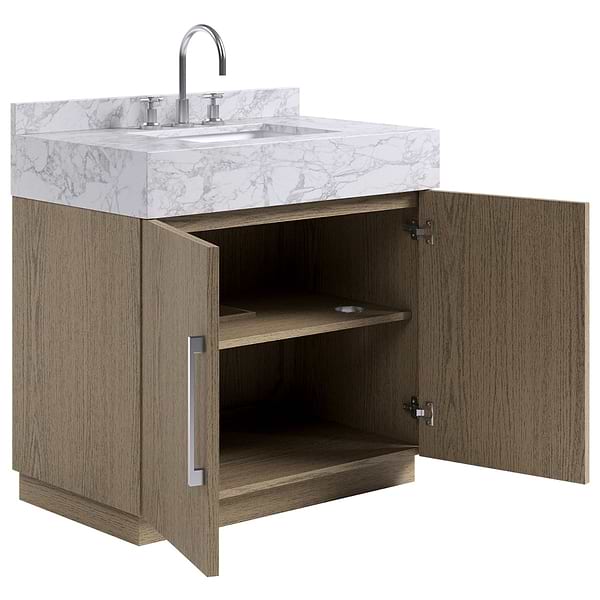 TileBar Studio Vanities Orville Greige Ash 36" Single Vanity with Carrara Marble Top