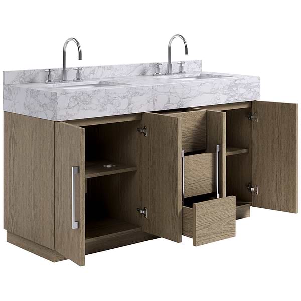 TileBar Studio Vanities Orville Greige Ash 60" Double Vanity with Carrara Marble Top