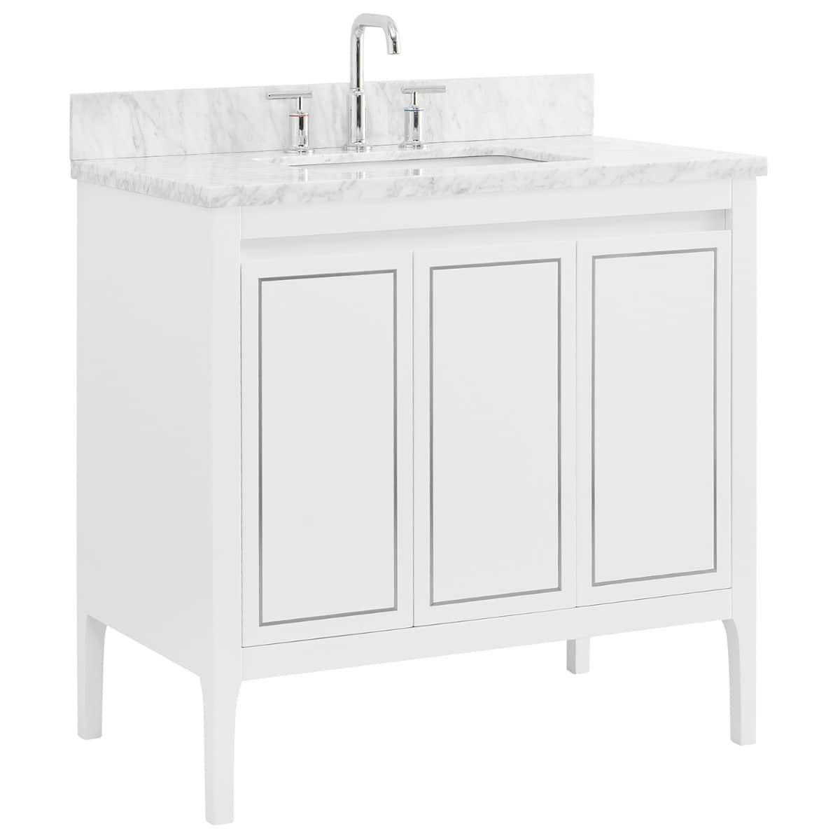 Province White and Silver 36" Single Vanity with Carrara Marble Top